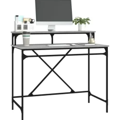 vidaXL Escritorio de hierro y contrachapada 100x50x90 cm Gris sonoma Sale