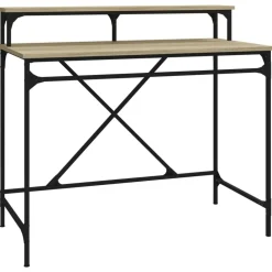 vidaXL Mobiliario De Oficina-Escritorio de hierro y madera contrachapada Sonoma 100x50x90 cm