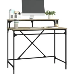 vidaXL Mobiliario De Oficina-Escritorio de hierro y madera contrachapada Sonoma 100x50x90 cm