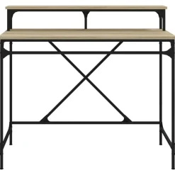 vidaXL Mobiliario De Oficina-Escritorio de hierro y madera contrachapada Sonoma 100x50x90 cm