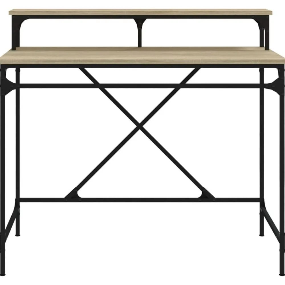 vidaXL Mobiliario De Oficina-Escritorio de hierro y madera contrachapada Sonoma 100x50x90 cm