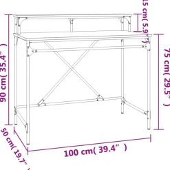 vidaXL Mobiliario De Oficina-Escritorio de hierro y madera contrachapada Sonoma 100x50x90 cm