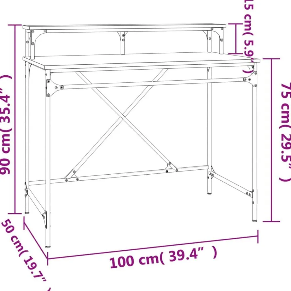 vidaXL Mobiliario De Oficina-Escritorio de hierro y madera contrachapada Sonoma 100x50x90 cm