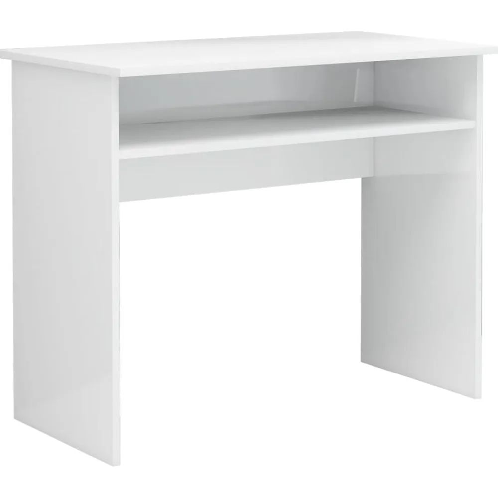 vidaXL Mobiliario De Oficina-Escritorio de madera contrachapada blanco brillo 90x50x74 cm