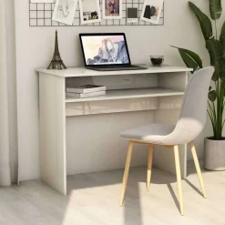 vidaXL Mobiliario De Oficina-Escritorio de madera contrachapada blanco brillo 90x50x74 cm