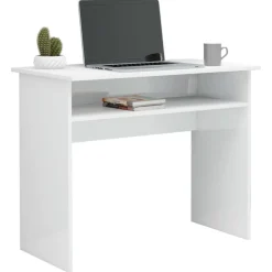 vidaXL Mobiliario De Oficina-Escritorio de madera contrachapada blanco brillo 90x50x74 cm
