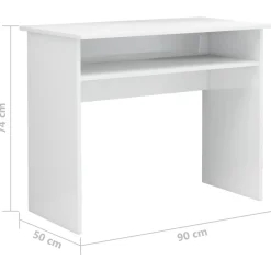 vidaXL Mobiliario De Oficina-Escritorio de madera contrachapada blanco brillo 90x50x74 cm