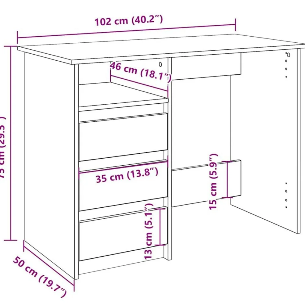 vidaXL Mobiliario De Oficina-Escritorio de madera de ingeniería 102x50x75 cm