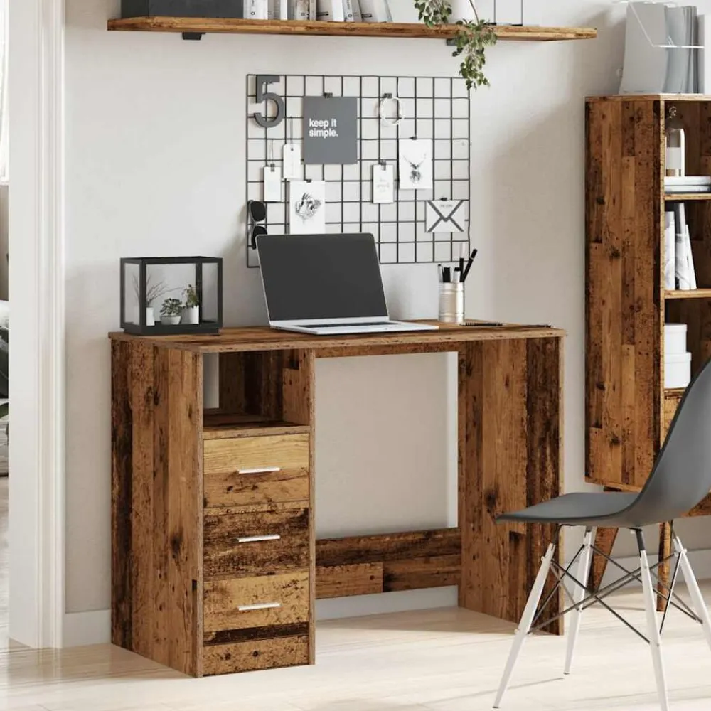vidaXL Escritorio de madera ingeniería madera envejecida 102x50x76 cm Madera antigua