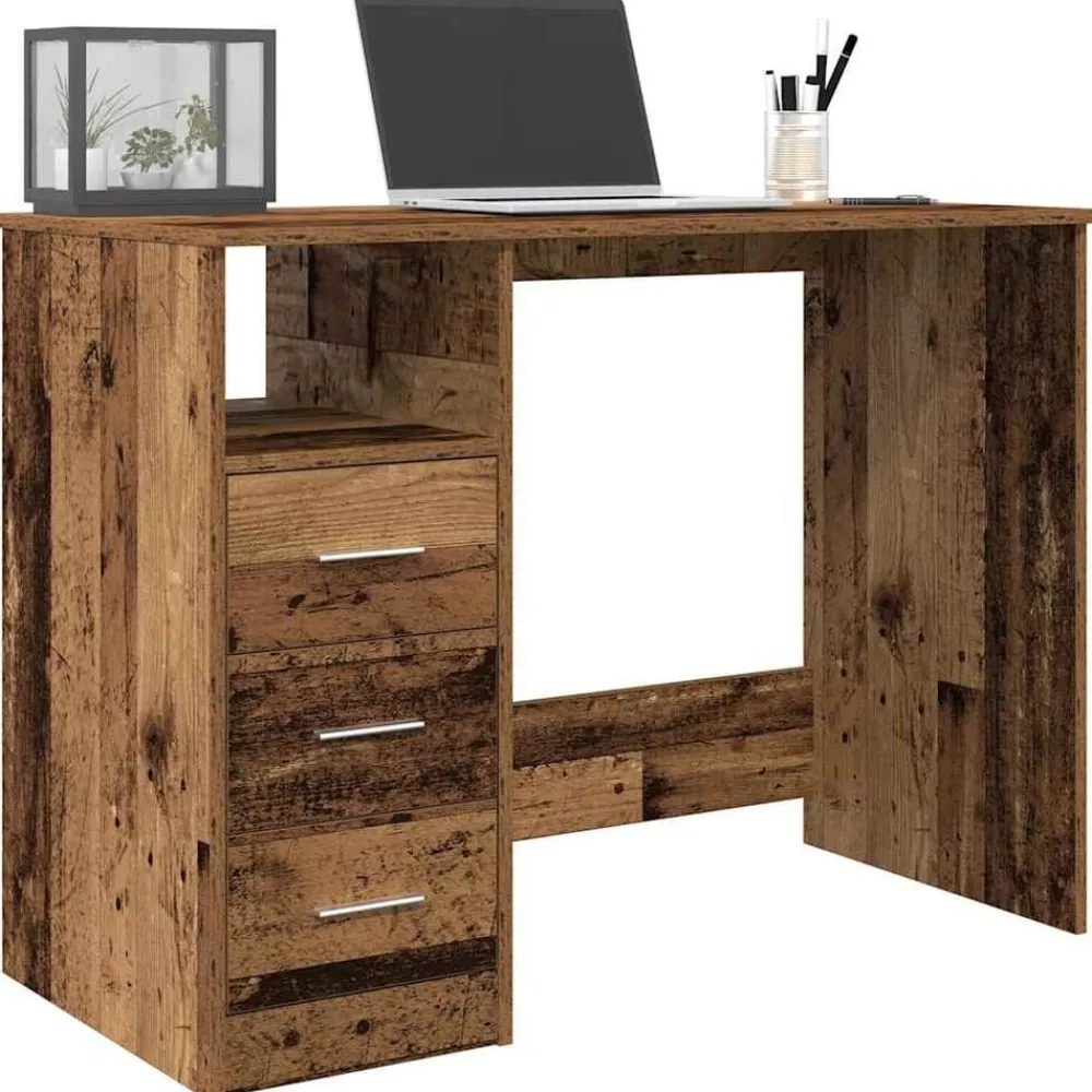 vidaXL Escritorio de madera ingeniería madera envejecida 102x50x76 cm Madera antigua