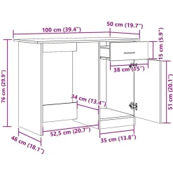 vidaXL Mobiliario De Oficina-Escritorio de madera de ingeniería envejecida 100x50x76 cm