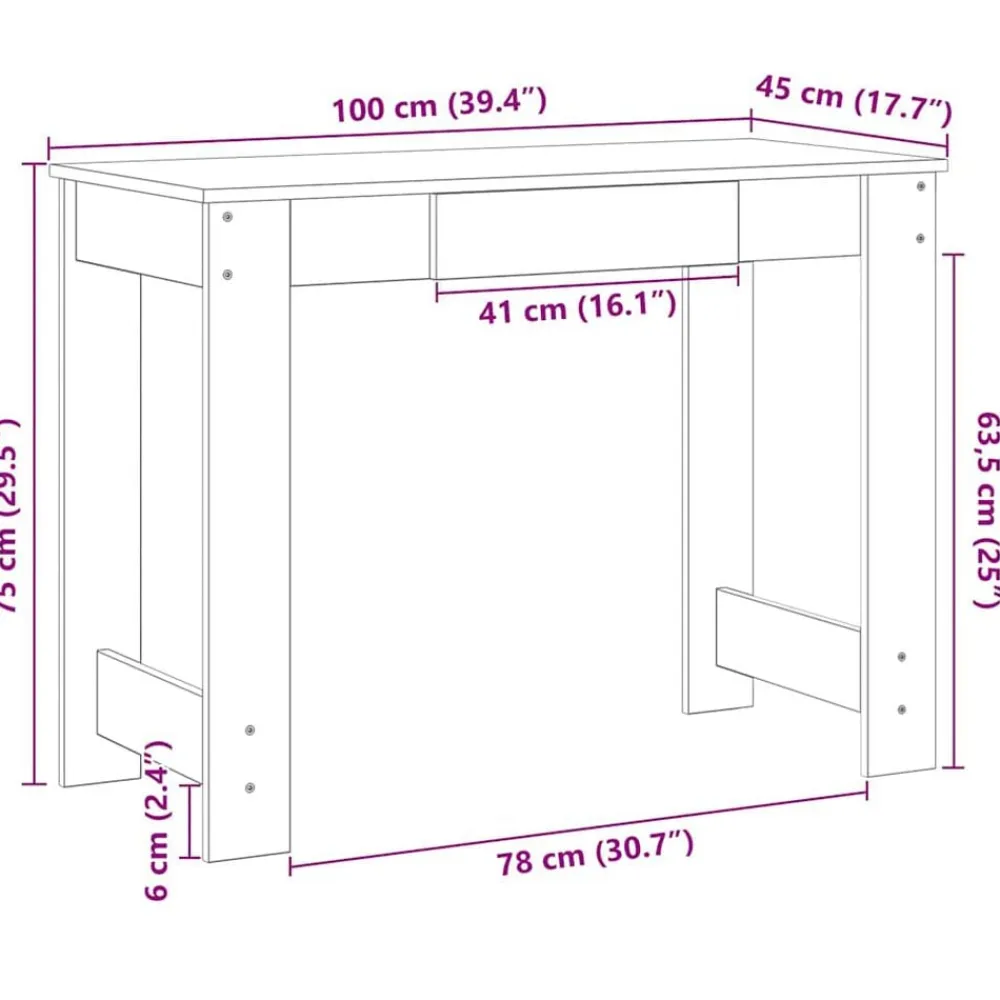 vidaXL Mobiliario De Oficina-Escritorio de madera contrachapada gris hormigón 100x45x75 cm