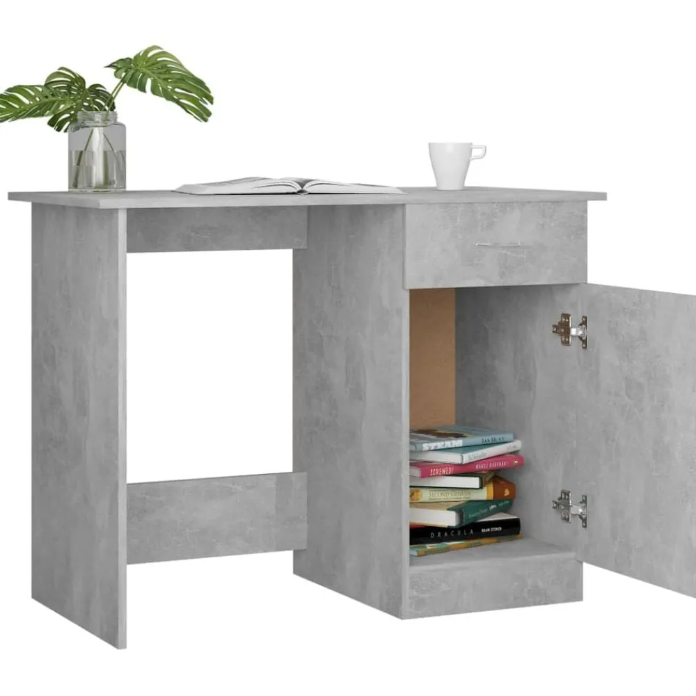 vidaXL Escritorio de madera contrachapada gris hormigón 100x50x76 cm Gris hormigón Online