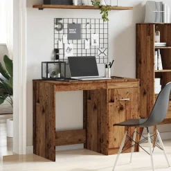 vidaXL Escritorio de madera de ingeniería envejecida 100x50x76 cm Madera antigua Sale
