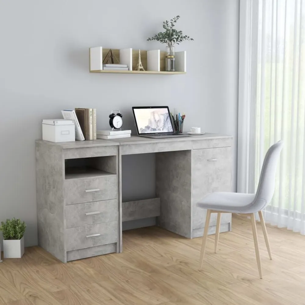 vidaXL Mobiliario De Oficina-Escritorio de madera de ingeniería gris hormigón 140x50x76 cm