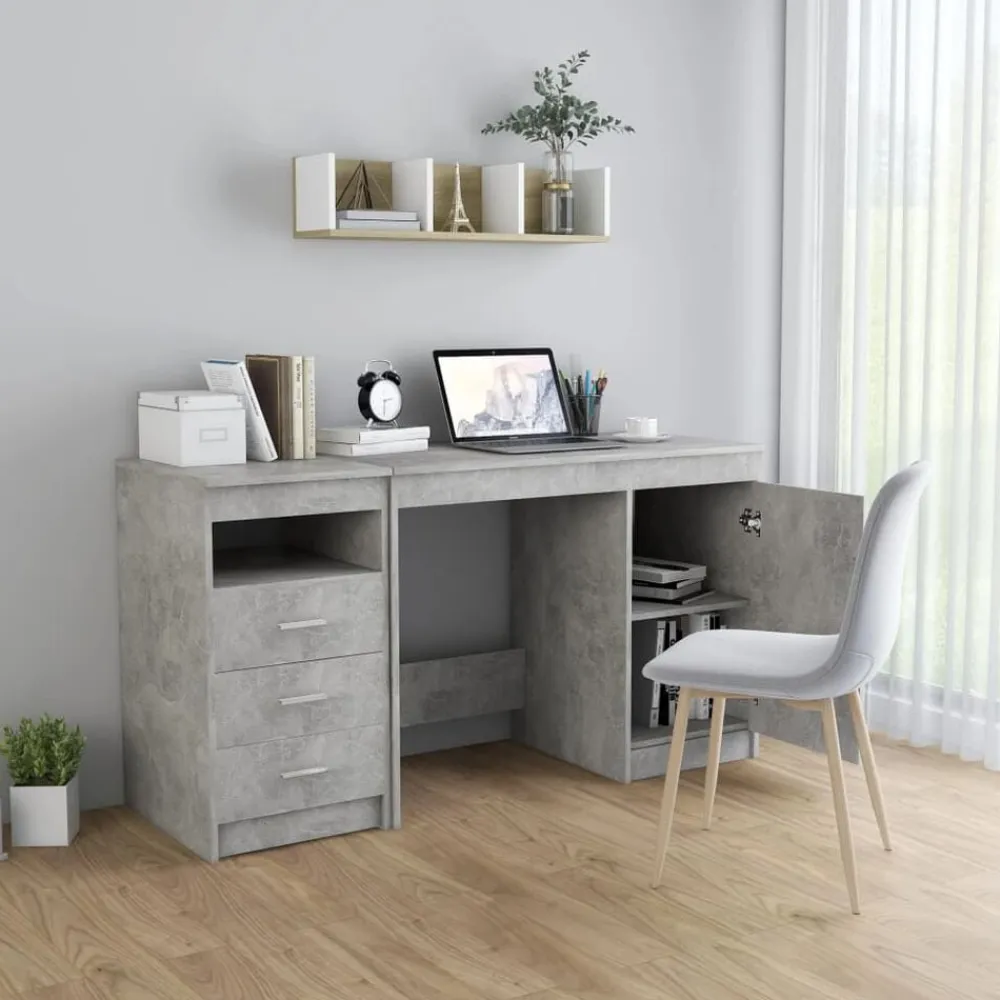vidaXL Mobiliario De Oficina-Escritorio de madera de ingeniería gris hormigón 140x50x76 cm