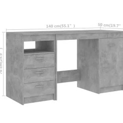 vidaXL Mobiliario De Oficina-Escritorio de madera de ingeniería gris hormigón 140x50x76 cm