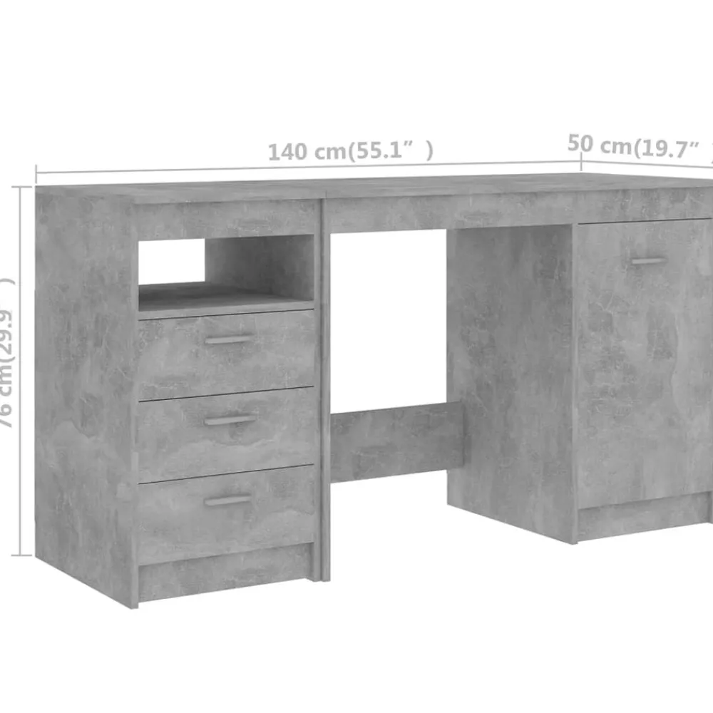 vidaXL Mobiliario De Oficina-Escritorio de madera de ingeniería gris hormigón 140x50x76 cm
