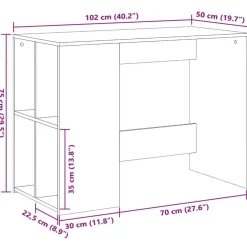 vidaXL Escritorio de madera de ingeniería 102x50x75 cm Roble ahumado Outlet