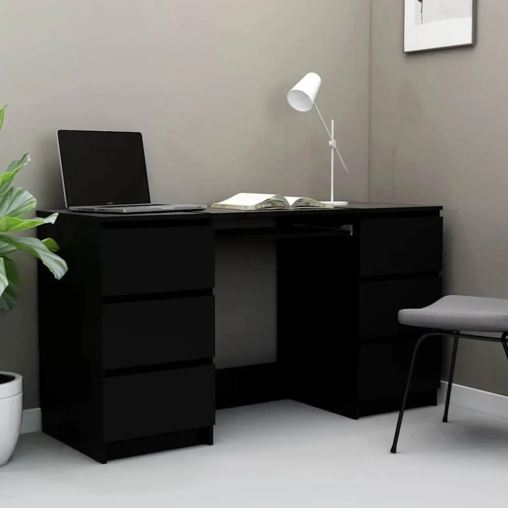 vidaXL Escritorio de madera contrachapada 140x50x77 cm Negro Best