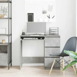vidaXL Mobiliario De Oficina-Escritorio de madera contrachapada gris hormigón 90x45x76 cm