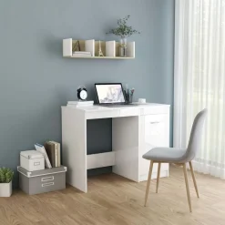 vidaXL Mobiliario De Oficina-Escritorio de madera contrachapada blanco brillo 100x50x76 cm