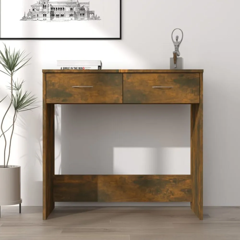 vidaXL Escritorio de madera contrachapada 80x40x75 cm Roble ahumado