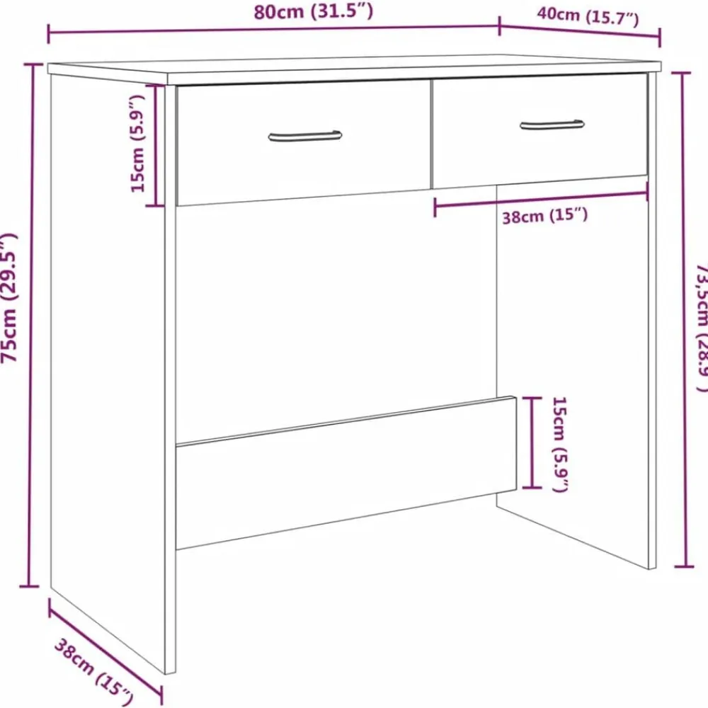 vidaXL Escritorio de madera contrachapada 80x40x75 cm Roble ahumado