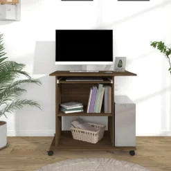 vidaXL Mobiliario De Oficina-Escritorio de madera contrachapada roble ahumado 80x50x75 cm