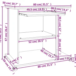 vidaXL Mobiliario De Oficina-Escritorio de madera contrachapada roble ahumado 80x50x75 cm