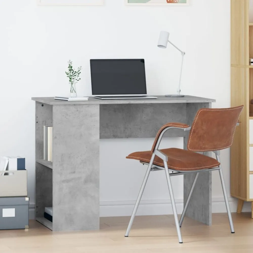 vidaXL Escritorio de madera contrachapada gris hormigón 100x55x75 cm Gris hormigón Online