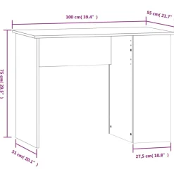 vidaXL Escritorio de madera contrachapada gris hormigón 100x55x75 cm Gris hormigón Online