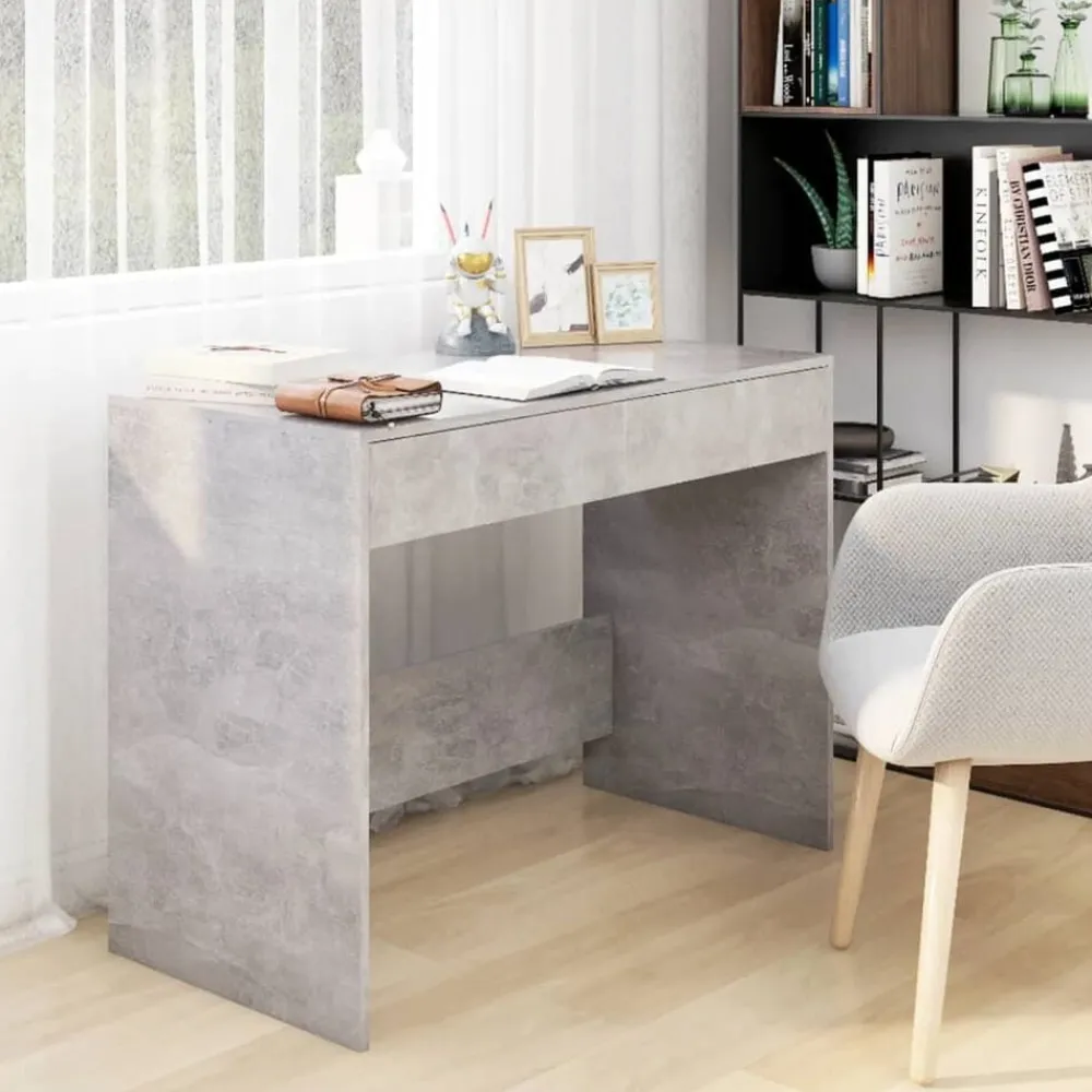vidaXL Mobiliario De Oficina-Escritorio de madera contrachapada gris hormigón 101x50x76,5 cm