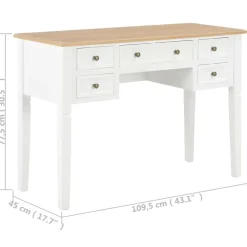 vidaXL Escritorio de madera blanco 109,5x45x77,5 cm Marr&oacute;n y blanco Hot