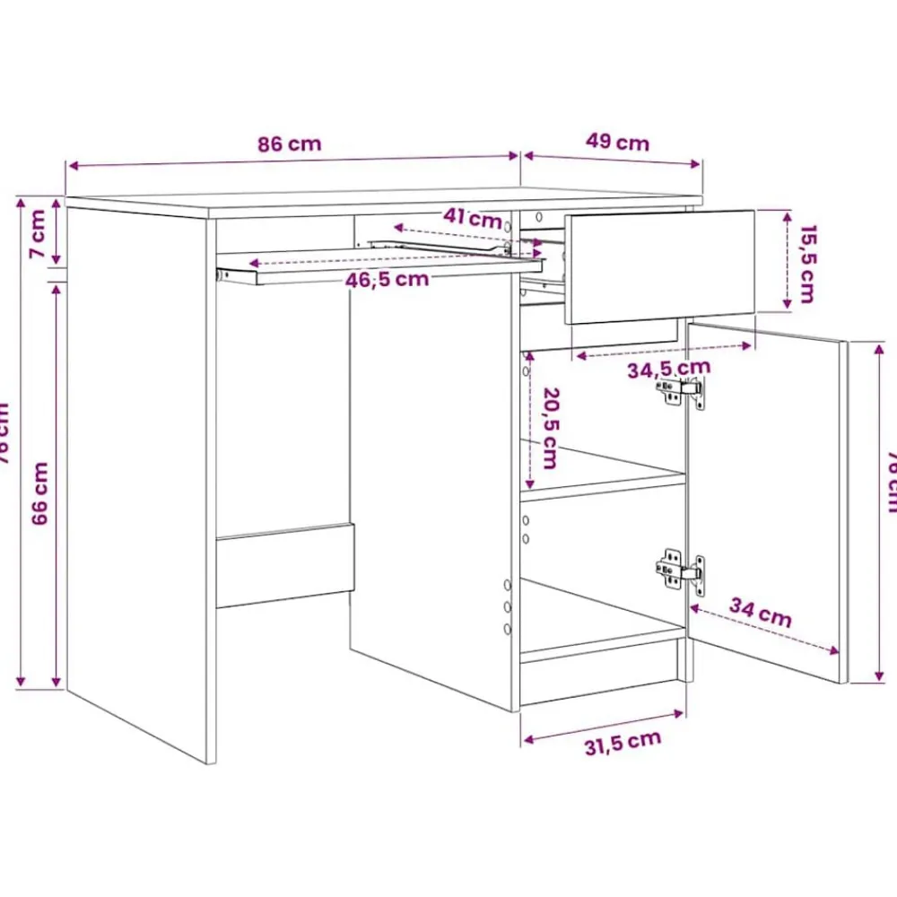 vidaXL Mobiliario De Oficina-Escritorio de madera de ingeniería 86x49x76 cm