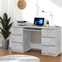 vidaXL Escritorio de madera contrachapada gris 140x50x77 cm Gris hormig&oacute;n Hot
