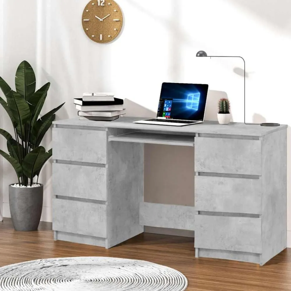 vidaXL Escritorio de madera contrachapada gris 140x50x77 cm Gris hormigón Hot