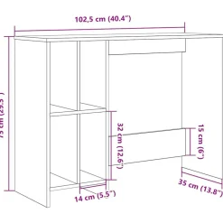 vidaXL Escritorio de madera de ingeniería 102,5x35x75 cm Roble artisan New