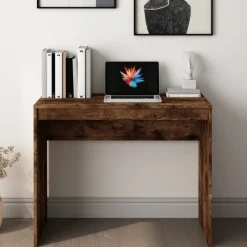vidaXL Escritorio de madera contrachapada 90x40x72 cm Roble ahumado New