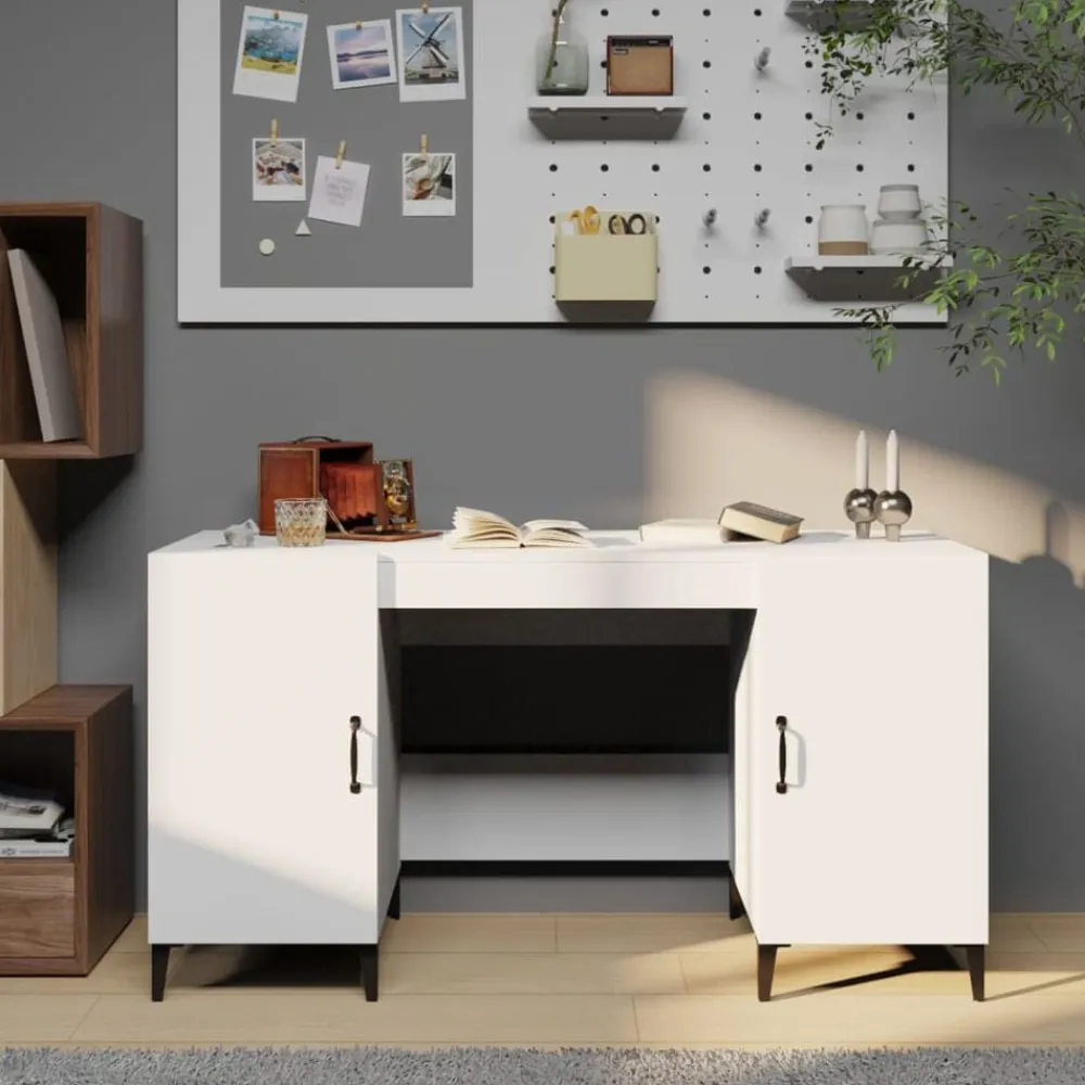 vidaXL Escritorio de madera contrachapada 140x50x75 cm Blanco Hot