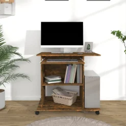 vidaXL Escritorio de madera contrachapada 80x50x75 cm Roble ahumado