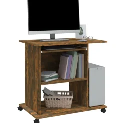 vidaXL Escritorio de madera contrachapada 80x50x75 cm Roble ahumado