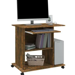 vidaXL Escritorio de madera contrachapada 80x50x75 cm Roble ahumado