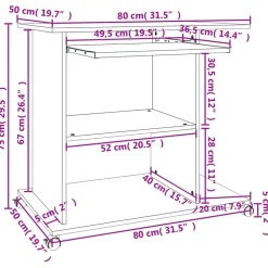 vidaXL Escritorio de madera contrachapada 80x50x75 cm Roble ahumado