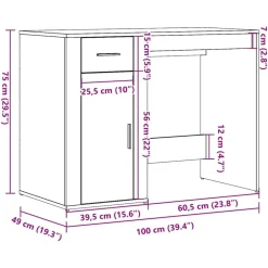 vidaXL Escritorio de madera de ingeniería 100x49x75 cm Roble artisan Online