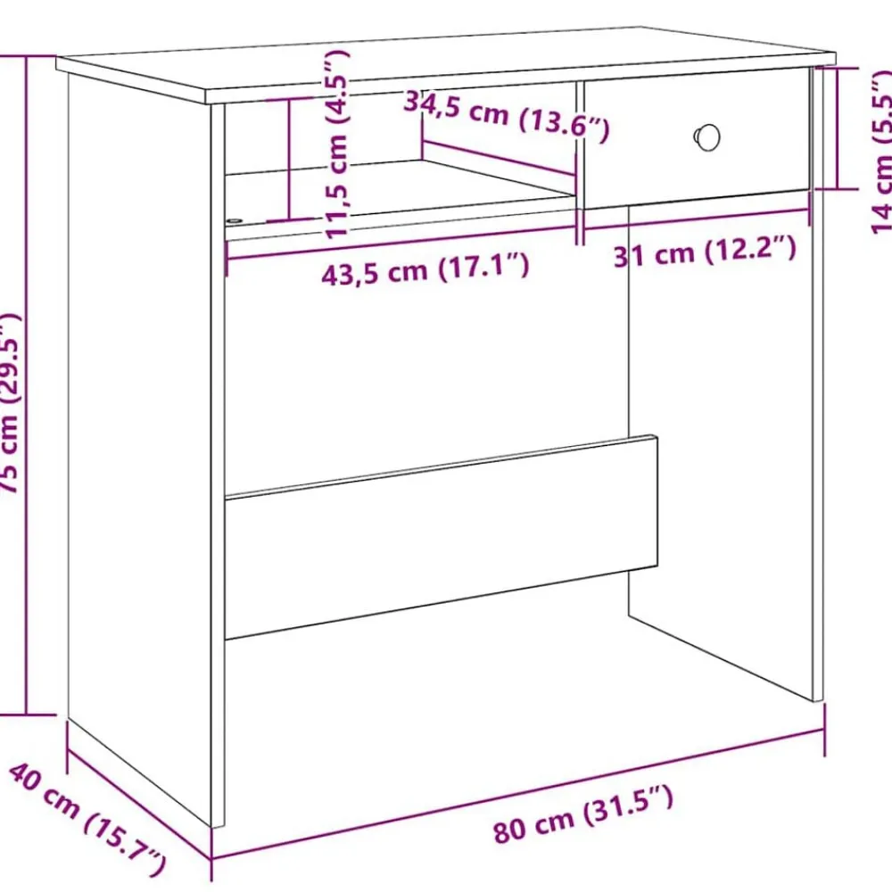 vidaXL Mobiliario De Oficina-Escritorio de madera de ingeniería roble marrón 80x40x75 cm