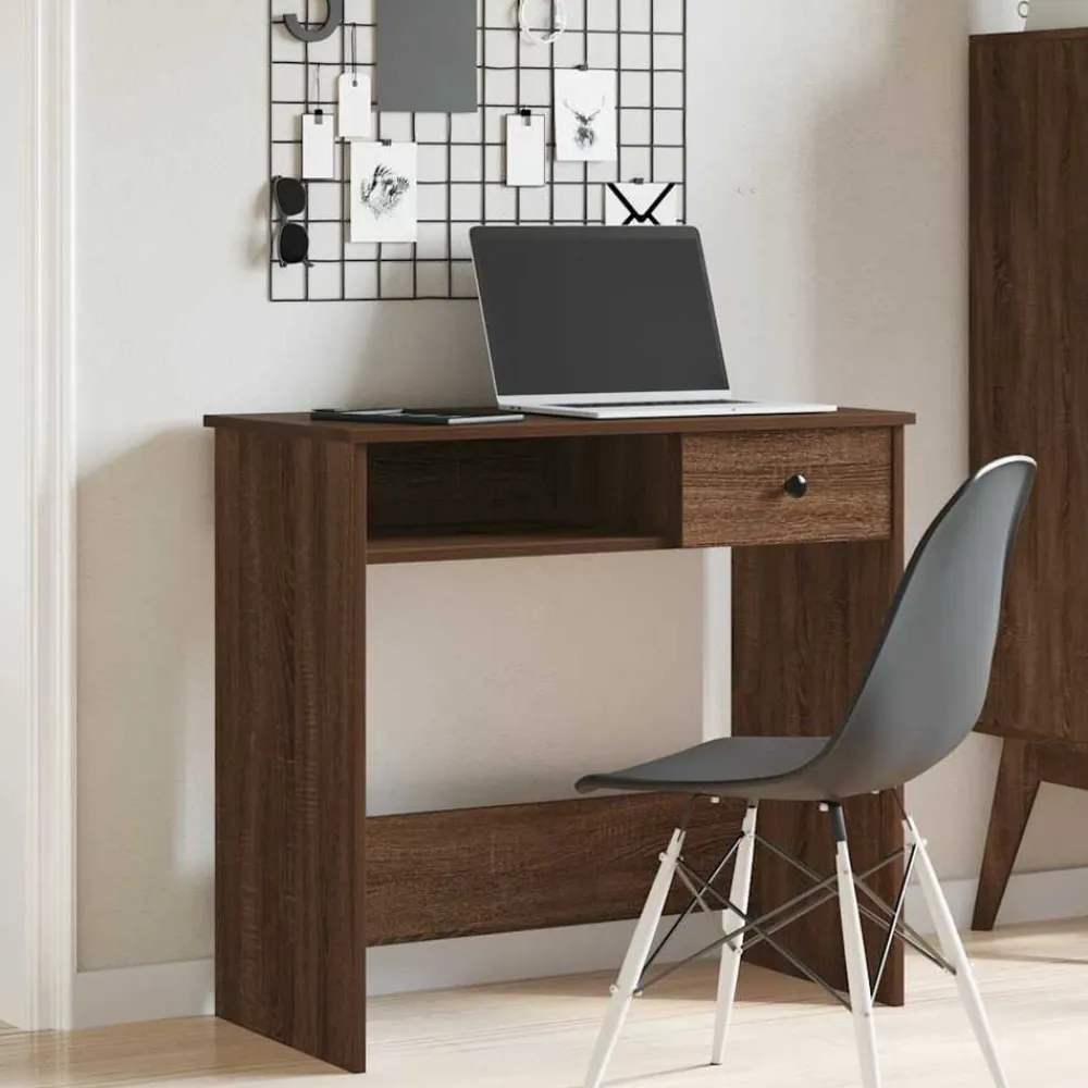 vidaXL Mobiliario De Oficina-Escritorio de madera de ingeniería roble marrón 80x40x75 cm