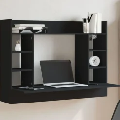 vidaXL Escritorio de pared madera de ingeniería 105x48x75 cm Negro Sale