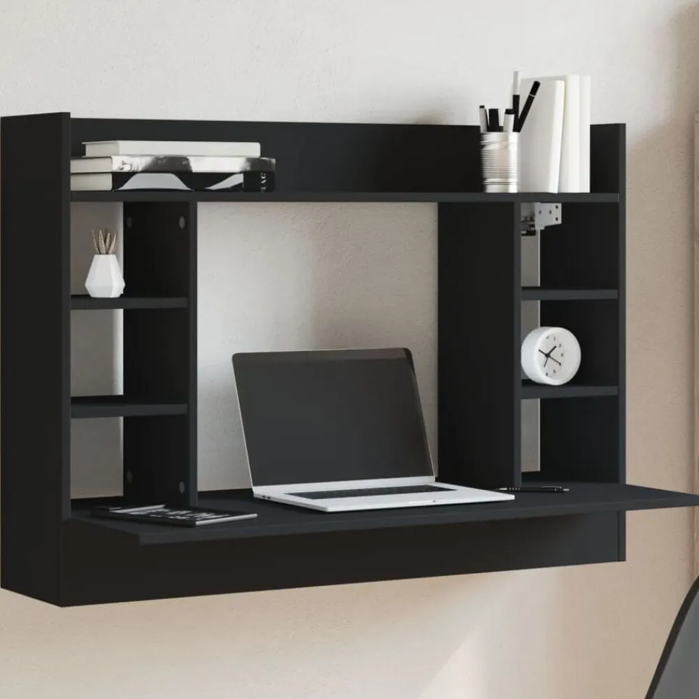 vidaXL Escritorio de pared madera de ingeniería 105x48x75 cm Negro Sale