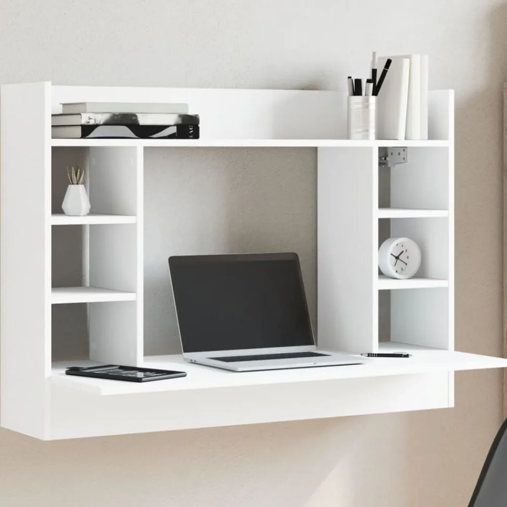 vidaXL Escritorio de pared madera de ingeniería 105x48x75 cm Blanco New